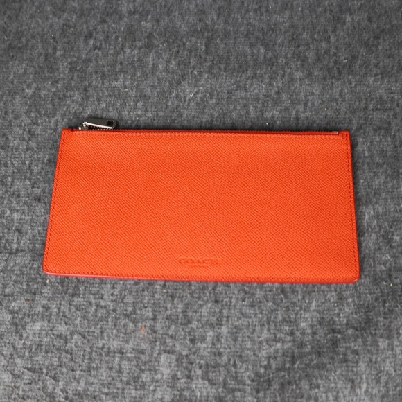 Coach Handbags - Coach Pouch Wallet Womens One Size Orange Leather Zip Around Card Case